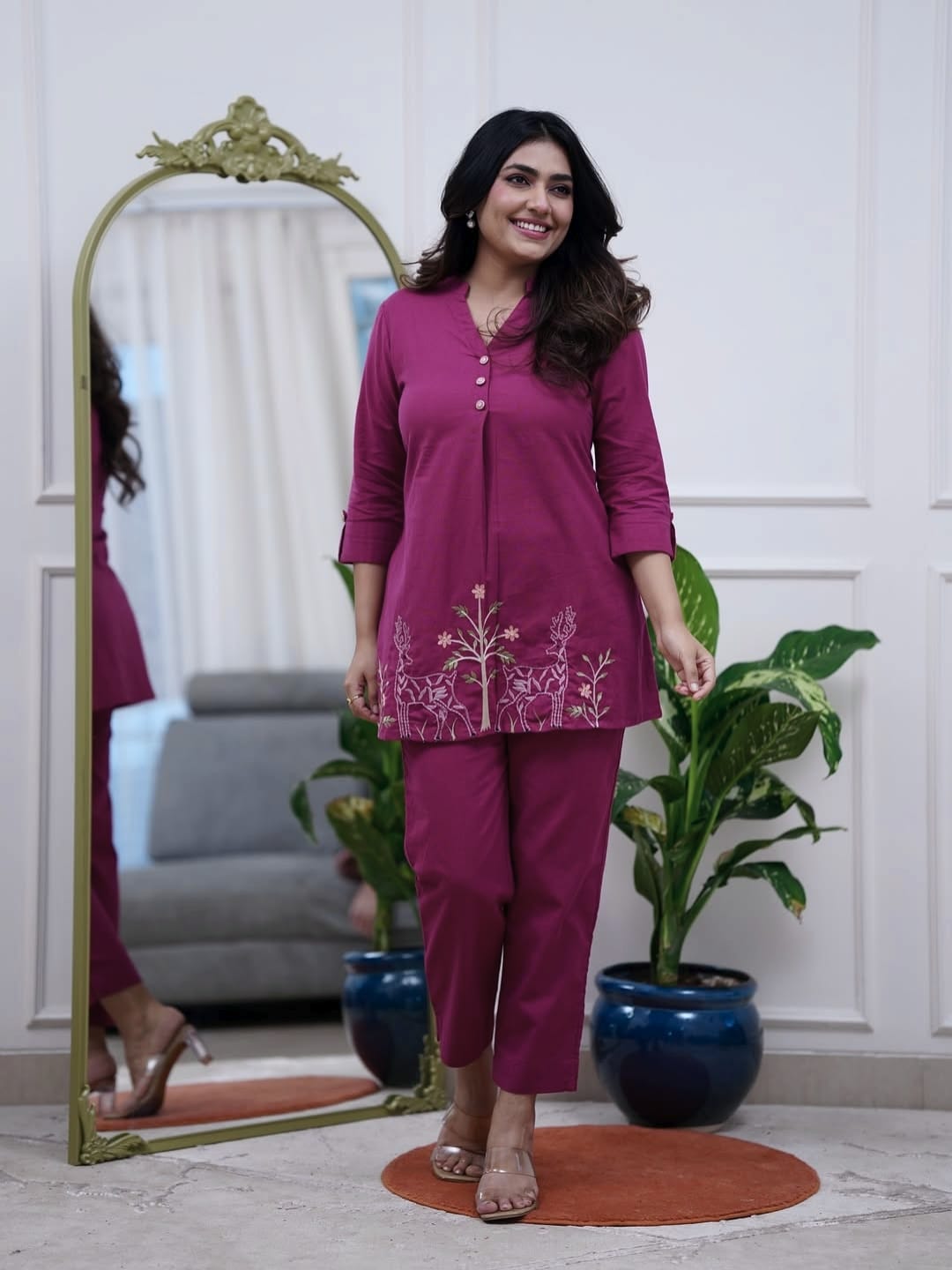 Cotton Embroidered Co-Ord Set for Women | Kurti Pant Set | Samkri House